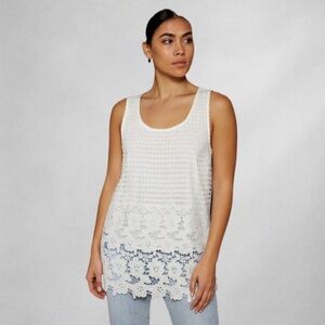 INC International Top XL  White Sleeveless Lace Tank Floral Embellished wb